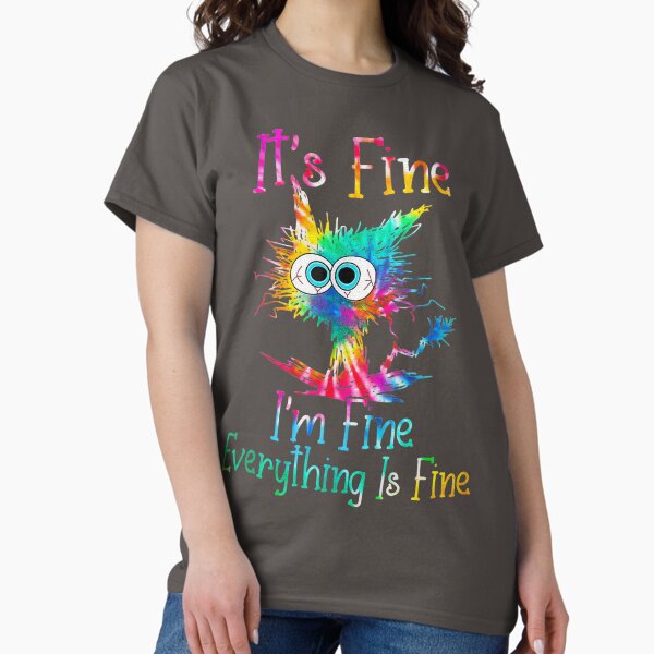 Vista previa del artículo con la obra « Gato negro está bien estoy bien Todo está bien Gato divertido Tie Dye», diseñado y vendido por sernasreymanu.