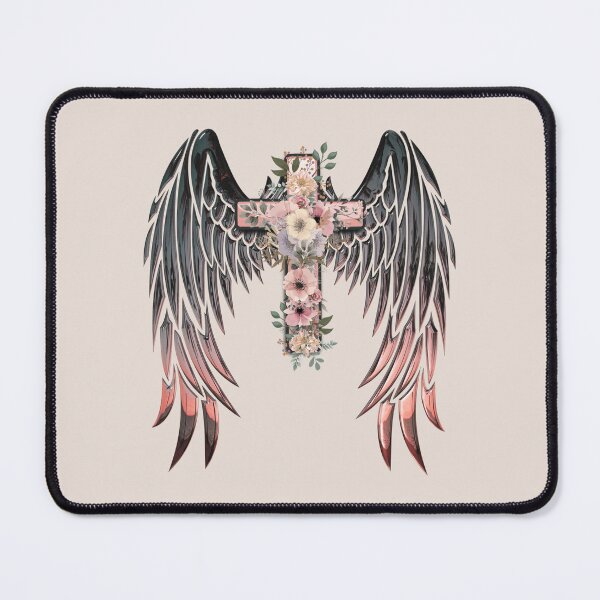 Item preview, Beautiful Floral Cross with Wings - Female Christian T-shirt designed and sold by Chez-Creations.