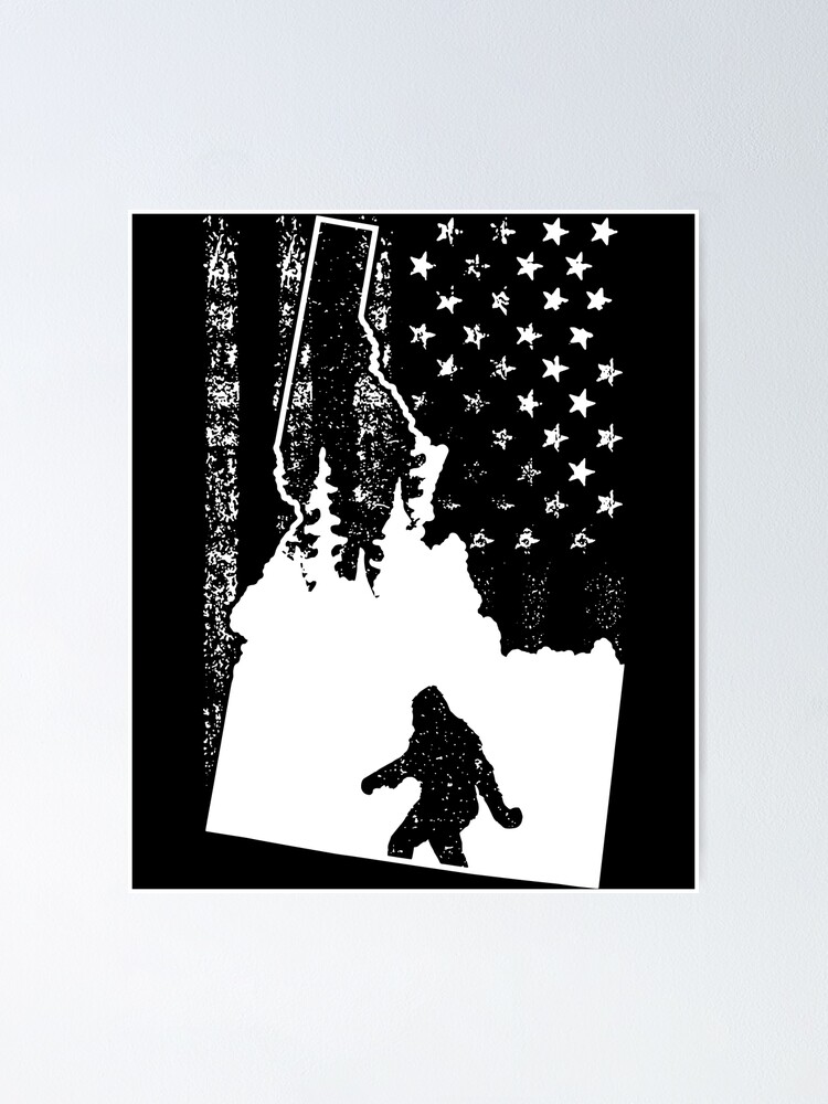 &ldquo;Idaho Bigfoot Sasquatch American Flag Silhouette USA&rdquo; Poster for Sale