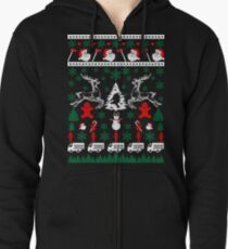 Merry Firefighter Fireman Ugly Christmas Sweater Funny Tshirt Zipped Hoodie