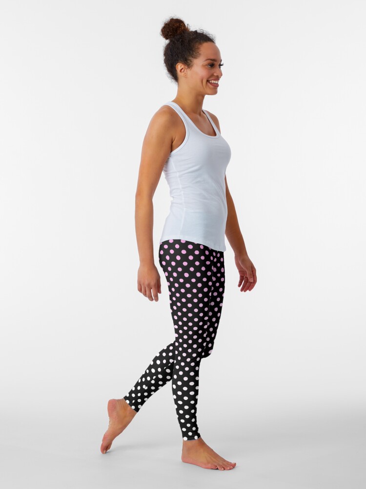 Pink and White Polka Dots Gradient on Black Leggings for Sale by humnoo