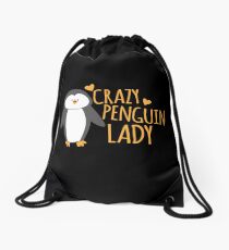 Crazy Penguin Lady Drawstring Bag