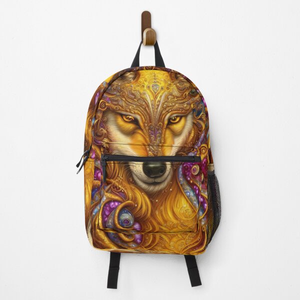 Item preview, Majestic Golden Wolf AI Art Fantasy Print designed and sold by KLP-Magick.