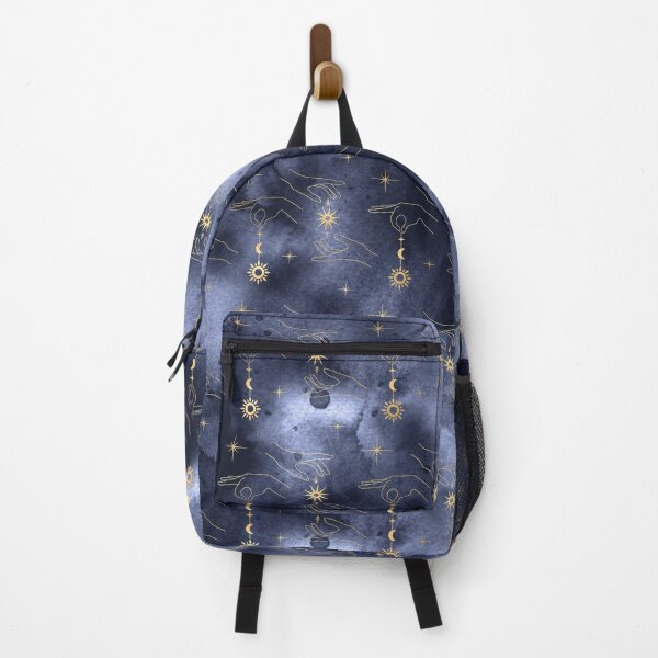 Item preview, Golden Sun Moon Star on String Hand Navy Blue designed and sold by marknprints.