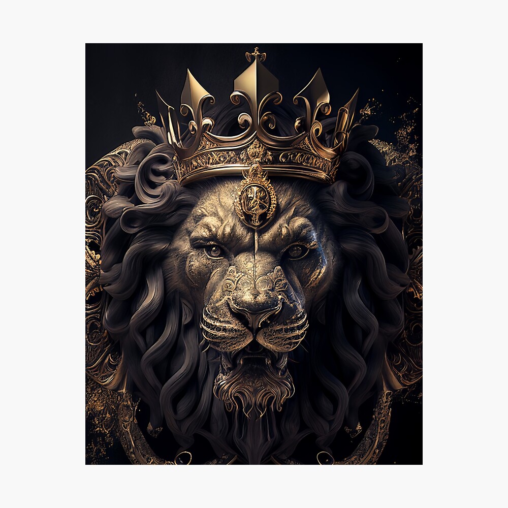 Angry lion with a golden crown