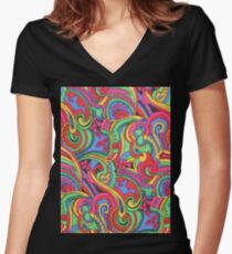 Colorful Psychedelic Paisley Pattern Women's Fitted V-Neck T-Shirt