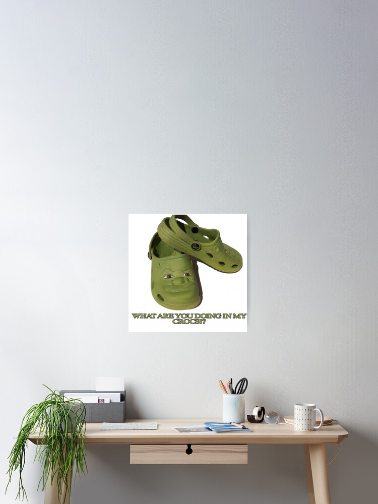 What are you doing in my Shrek Crocs  Metal Print for Sale by