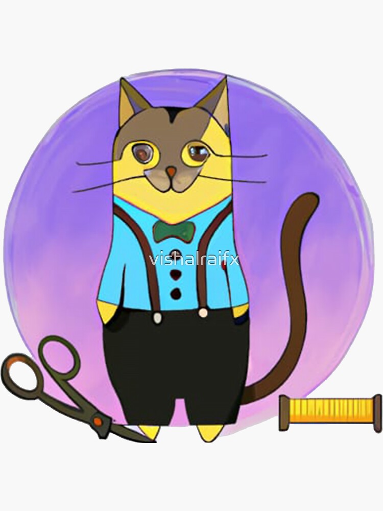 "Tailor cat daddy in blue suit and sewing threads" Sticker for Sale by