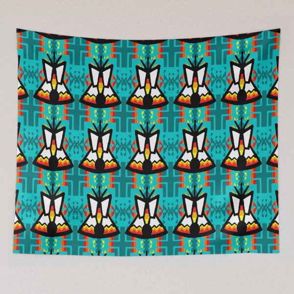 Item preview, Teal / Turquoise / Fire Color / Tipi Native Blanket Print designed and sold by JMWCD.
