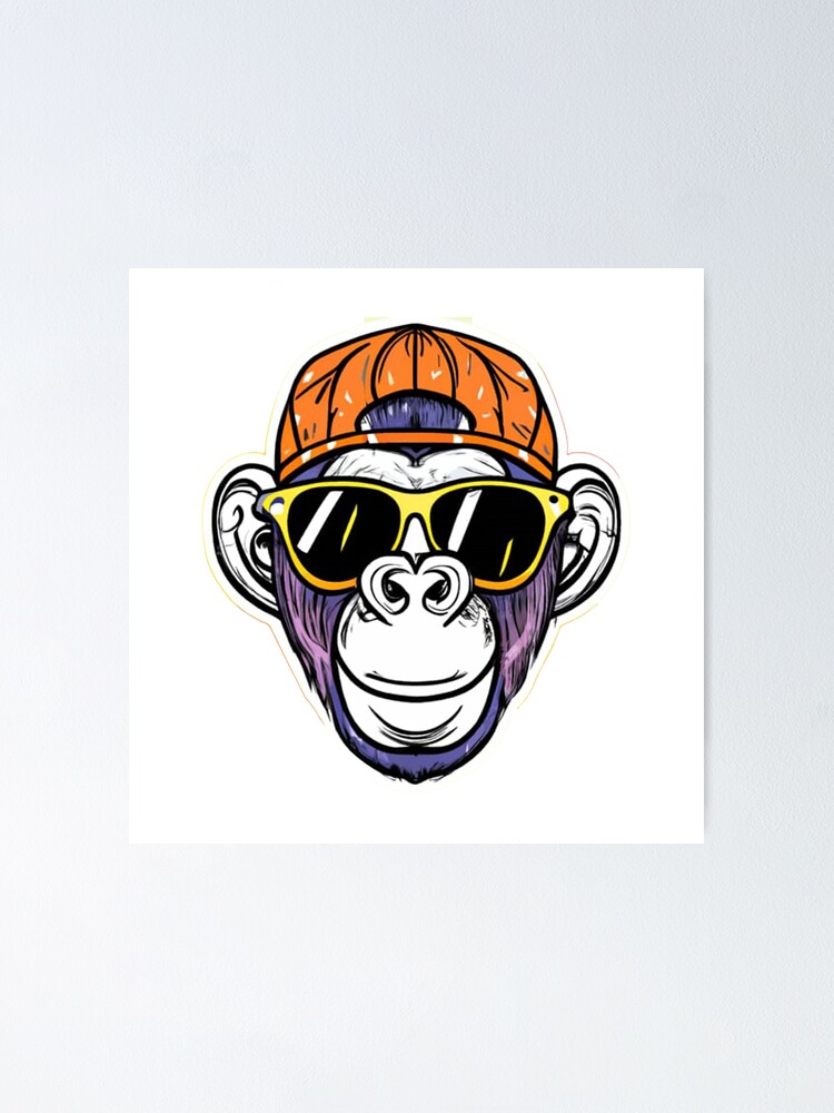 Cool blue hip-hop monkey with orange hat wearing sunglasses