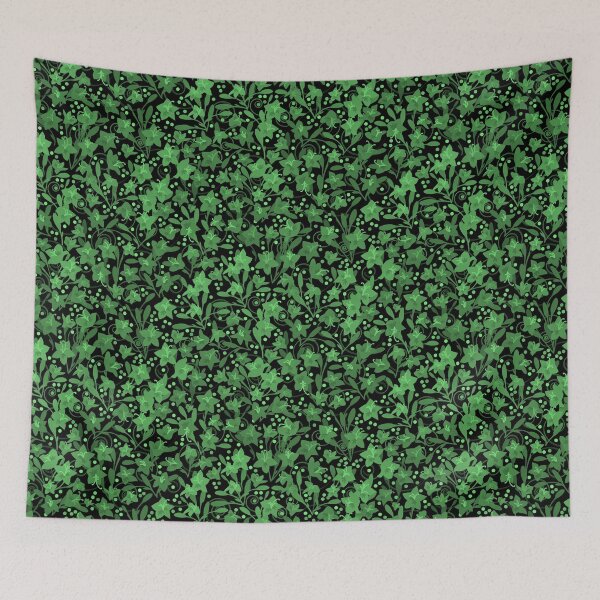 Item preview, Green Monochrome Flower Field Spirals Dots on Black Half-Drop Repeat 5748 designed and sold by Art in My Loft.