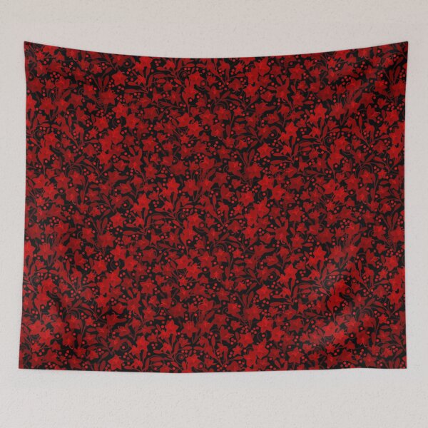 Item preview, Red Monochrome Flower Field Spirals Dots on Black Half-Drop Repeat 5748 designed and sold by Art in My Loft.
