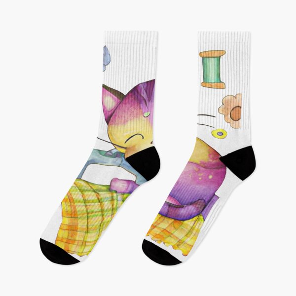 Item preview, Happy kitten sewing and knitting watercolor art designed and sold by vishalraifx.