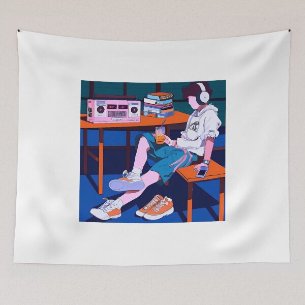 Item preview, Cute Boy with Headphone Chilling - Anime - Retro Future designed and sold by Trendy-Now.