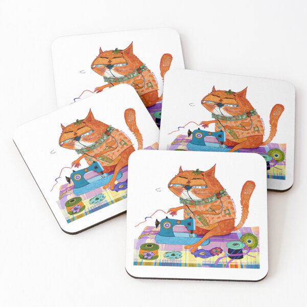Item preview, grumpy sad cat sewing and knitting watercolor art designed and sold by vishalraifx.