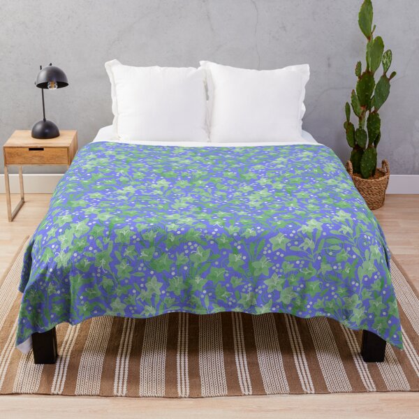 Item preview, Soft Green Monochrome Flower Field Spirals Dots on Blue Half-Drop Repeat 5748 designed and sold by Art in My Loft.