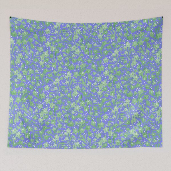 Item preview, Soft Green Monochrome Flower Field Spirals Dots on Blue Half-Drop Repeat 5748 designed and sold by Art in My Loft.
