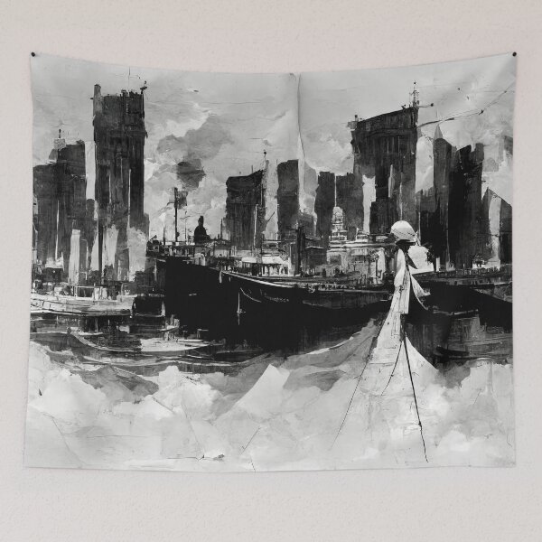 Item preview, A woman walks through the seaport - sketch designed and sold by Michael Bollin.