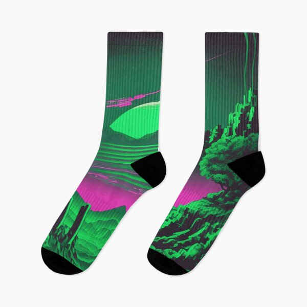 Aperçu de l'œuvre Green and Pink Space Landscape Retro Synthwave créée et vendue par simplesticker1.