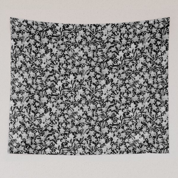 Item preview, Grey Monochrome Flower Field Spirals Dots on Black Half-Drop Repeat 5748 designed and sold by Art in My Loft.