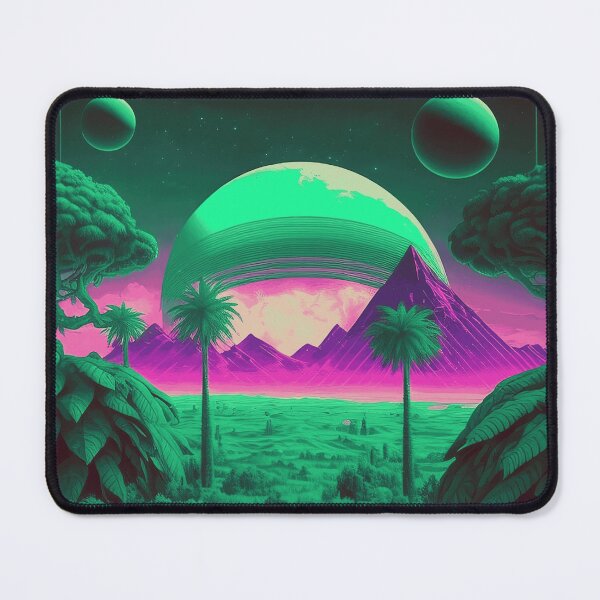 Aperçu de l'œuvre Green and Pink Space Landscape Retro Synthwave créée et vendue par simplesticker1.