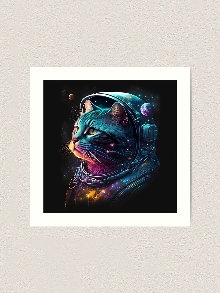 Kawaii Astronaut Cat in Outer Space, Mini Art Print Framed Art Print