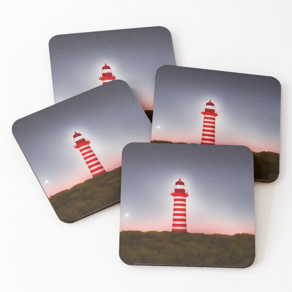 Item preview, A red and white striped lighthouse shining out onto the sea designed and sold by LoveZodiac.