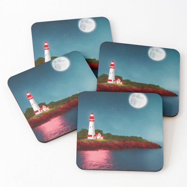 Item preview, A red and white striped lighthouse shining out onto the sea designed and sold by LoveZodiac.