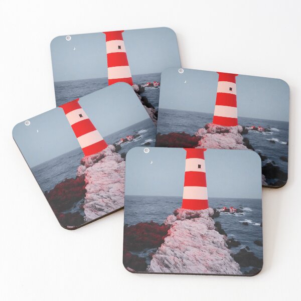 Item preview, A red and white striped lighthouse shining out onto the sea designed and sold by LoveZodiac.