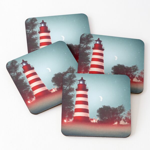 Item preview, A red and white striped lighthouse shining out onto the sea designed and sold by LoveZodiac.