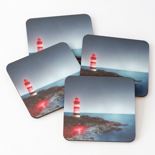 Item preview, A red and white striped lighthouse shining out onto the sea designed and sold by LoveZodiac.