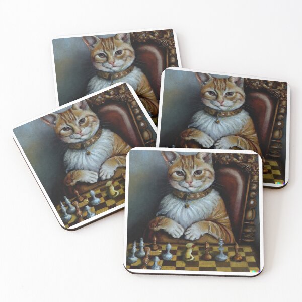 Item preview, Royal cat playing chess , oil painting and  artistic illustration of rich cat and chess  designed and sold by Rishabhthinks.