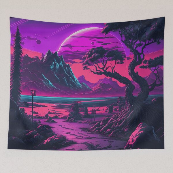 Item preview, Purple Space Landscape Retro Synthwave designed and sold by simplesticker1.