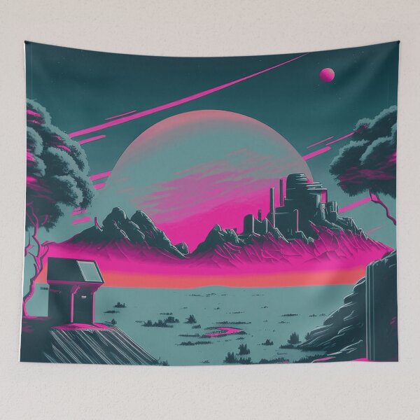 Aperçu de l'œuvre Purple Space Landscape Retro Synthwave créée et vendue par simplesticker1.