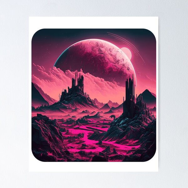 Item preview, Pink Space Landscape Retro Synthwave designed and sold by simplesticker1.