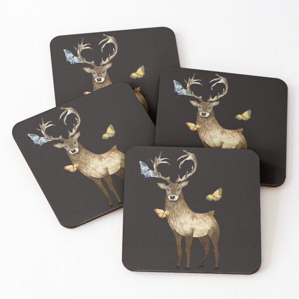 Item preview, Deer brown butterfly set a watercolor illustration black designed and sold by Yana Mustafina | Boho Soulful Designs.