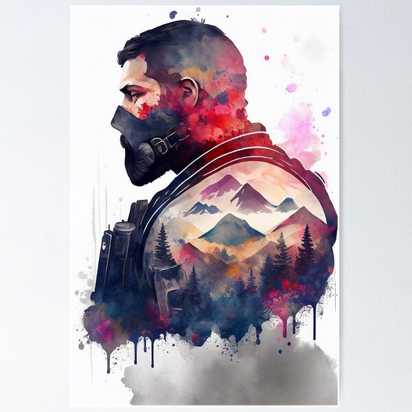 Item preview, Soldier In A Gas Mask Watercolor Double Exposure designed and sold by TortillaChief.