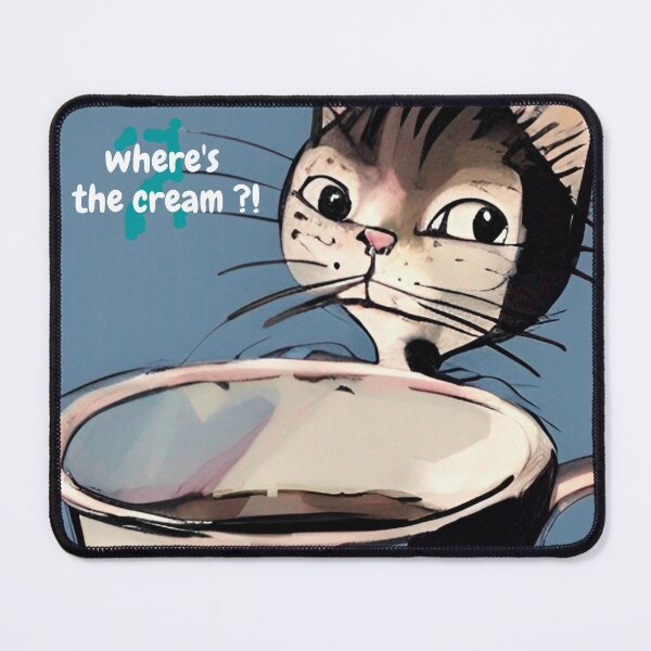 Item preview, Funny cat complains "where's the cream?" for his coffee, wall art. Cartoon funny cat wall art as prints, on canvas, or large posters. Wall art decor for your home. Choice of print sizes. designed and sold by JoelsCorner.