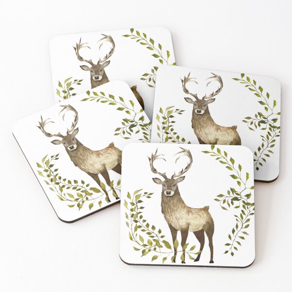 Item preview, Brown deer green lianas a watercolor illustration designed and sold by Yana Mustafina | Boho Soulful Designs.