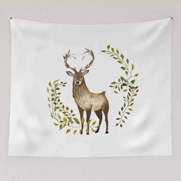 Item preview, Brown deer green lianas a watercolor illustration designed and sold by Yana Mustafina | Boho Soulful Designs.