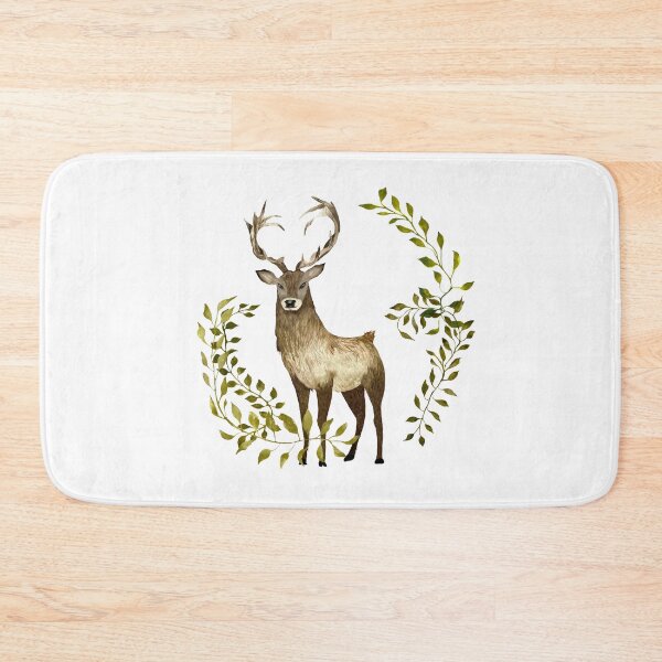 Item preview, Brown deer green lianas a watercolor illustration designed and sold by Yana Mustafina | Boho Soulful Designs.