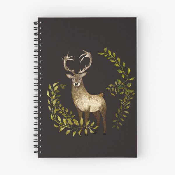 Item preview, Brown deer green lianas a watercolor illustration black designed and sold by Yana Mustafina | Boho Soulful Designs.