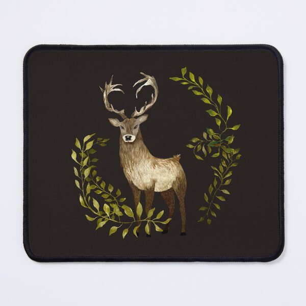 Item preview, Brown deer green lianas a watercolor illustration black designed and sold by Yana Mustafina | Boho Soulful Designs.
