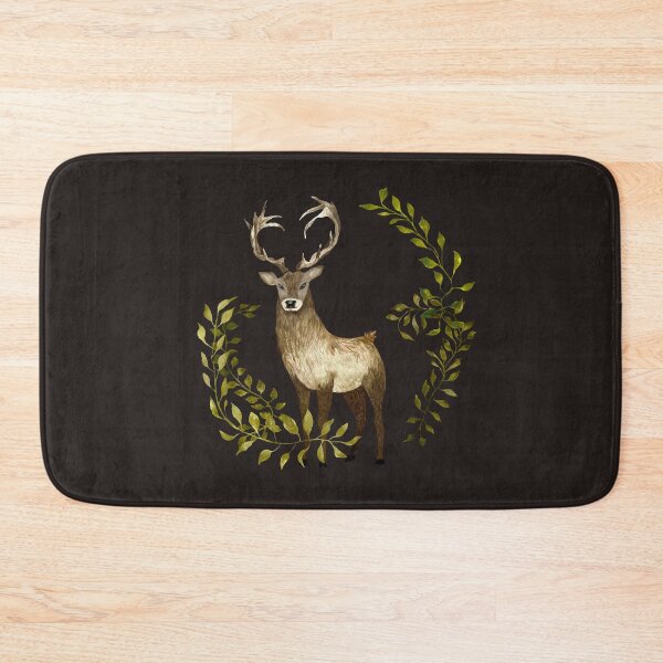 Item preview, Brown deer green lianas a watercolor illustration black designed and sold by Yana Mustafina | Boho Soulful Designs.