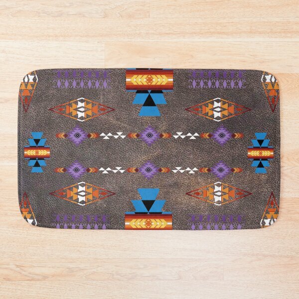 Item preview, Southwestern Tribal Symbols With Faux Suede Background - Blues, Purples, Rust Colors  designed and sold by handsoftime2020.
