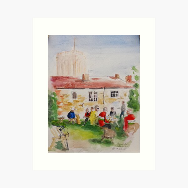 Cyclists at Nanny Ida's for coffee Art Print