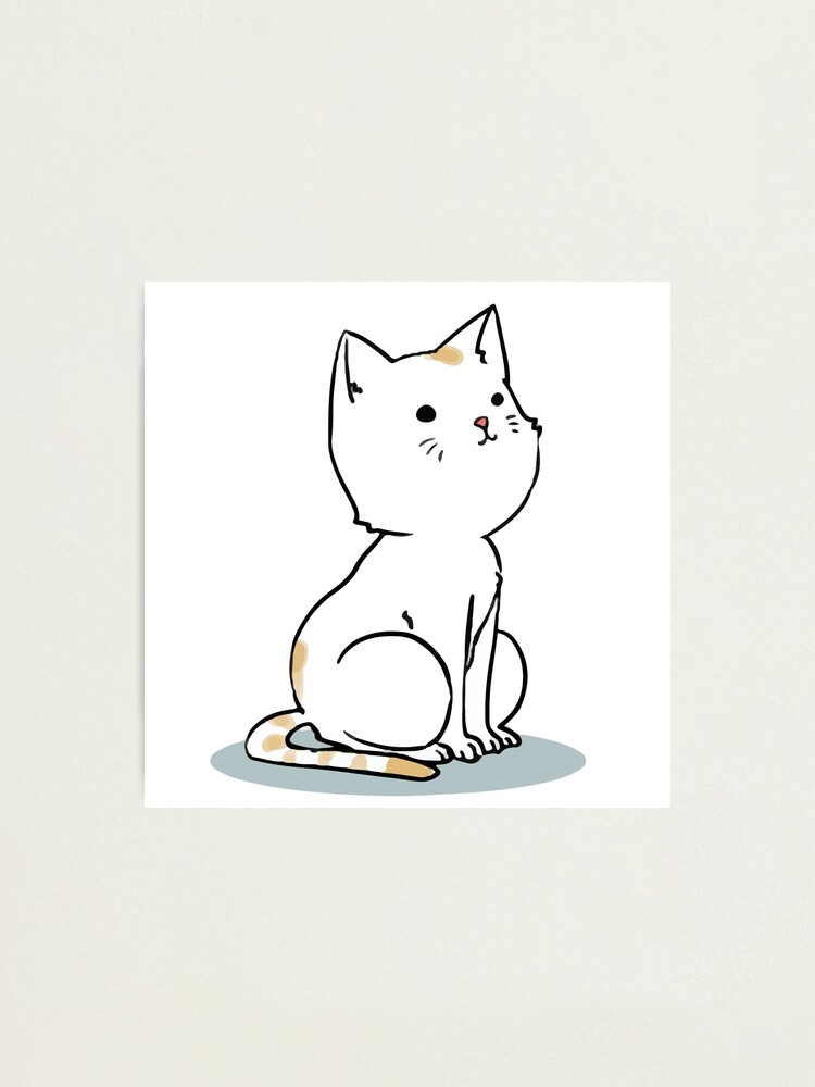 Impression Photo Chat Blanc Dessin Anime Mignon Par Clgtart Redbubble