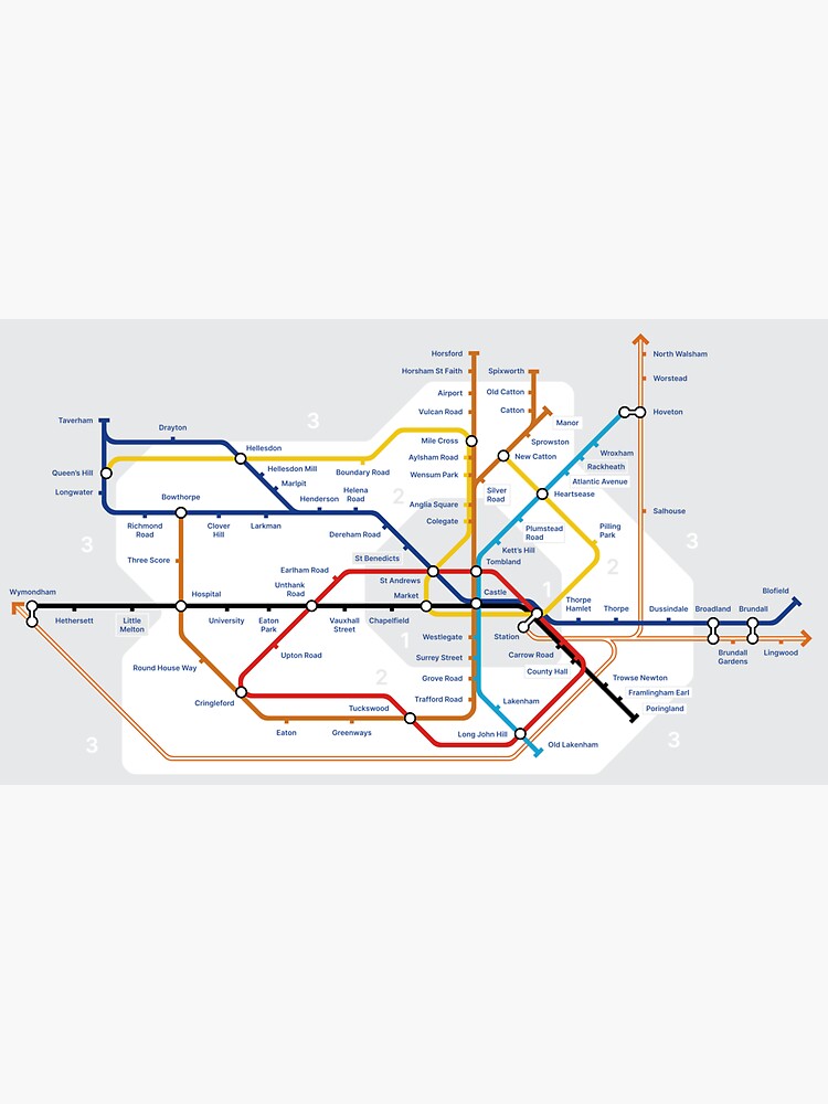 Norwich Norfolk Underground Style Transport Street Map Print 