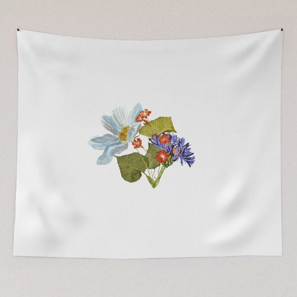 Artikelvorschau, Camomile red blue flower bouquet a watercolor entworfen und verkauft von Yana Mustafina | Boho Soulful Designs.