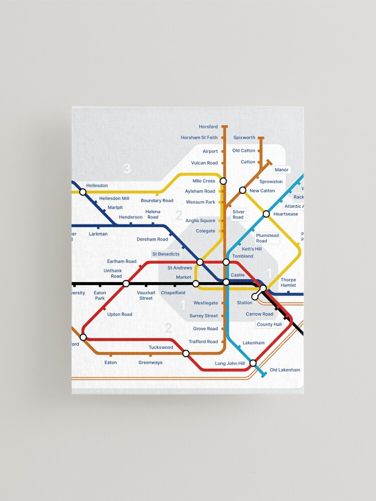 Norwich Norfolk Underground Style Transport Street Map Print 